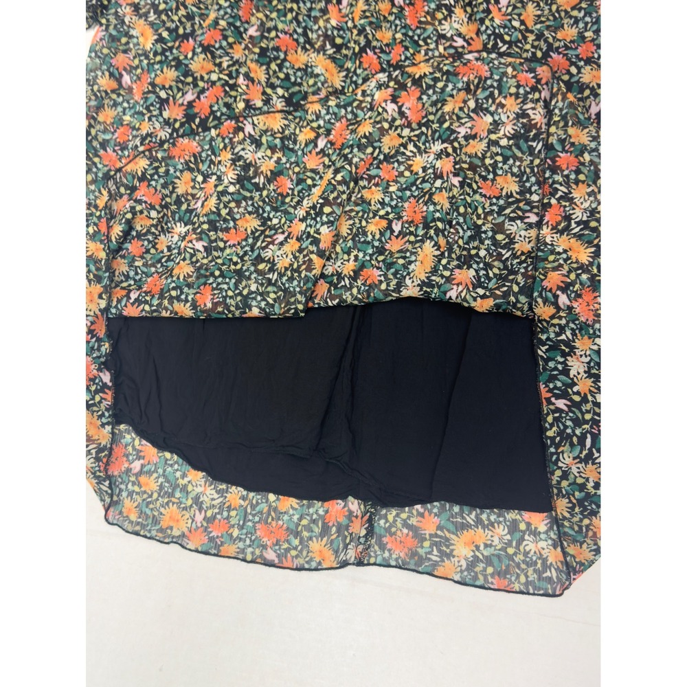 Zara Floral Mini Dress Womens M Black Multicolor V-Neck Chiffon Cottagecore Boho - Picture 5 of 9